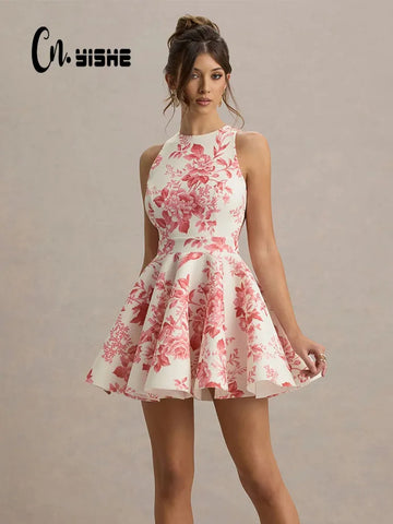 CNYISHE Halter O Neck Printed Backless A-line Sleeveless Fashion Women Dresses Sexy Club Skinny Holiday Bodycon Female Vestidos