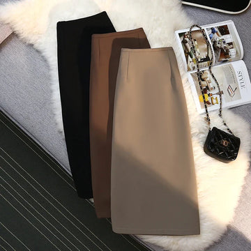 Spring Summer Elegant Women's Wrap Midi Skirts High Waist Black Workwear Back Zipper A-Line Skirts Female New