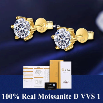 Hot Moissanite Studs 6 prong Earrings Pass Diamond tester For Men Women 18K Platinum Plated Bride Wedding Gemstone 925 Silver