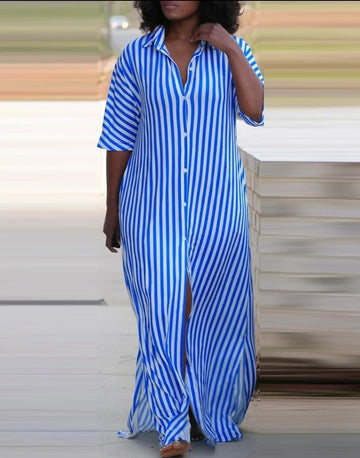 Spring Autumn Sexy Drawstring Shirt Dress For Women Fashion Striped Print Full Sleeve Button Long Dresses 2024 New Long Shirt