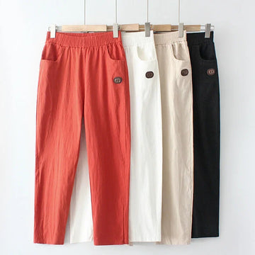 Casual Cotton Linen plus Size Women's Pants Summer Thin Pure Color Loose Harlan High Waist Nine Points Long Trousers