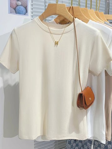 Short Sleeve T-Shirt For Women Korean Style Woman Clothing Summer Slim Basic Tops 2025 Cotton Tshirts O Neck Casual Tees Female