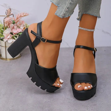 Summer New Thick Heel Sandals Women's Fashion Round Head Fish Mouth Open Toe Platform Non-slip High Heels Size 42