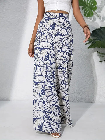Qx Pants Traf Painted Basic Mid-rise Loose Chiffon Pants Cropped Pants Korean Popular Clothes New Style Printed Casual Pants