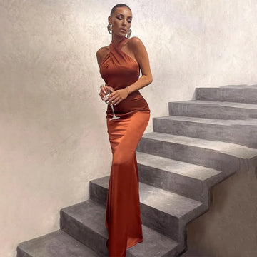 New 2025 Summer Elegant Women Party Club Evening Streetwear Bodycon Black Long Dress Female Backless Halter Sleeveless Dress