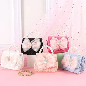 High Quality Cute Handbag Pearl Handle Hand Bowknot Crown Crossbody Bags Portable Tote Bag for Girls
