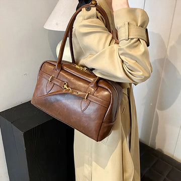 2025 PU leather Women's Shoulder Underarm Bag Fashion Popular handbag Female daily Casual commuting Boston Bowling bag for women