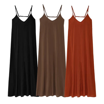 RAFZNB Fashion Thin Straps Long Dresses for Women V-Neck Sleeveless Dress Summer Sexy Off Shoulder Female Elegant Party Dresses