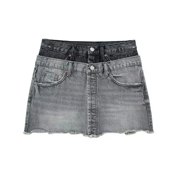 Laxsesu Mini Denim Skirts for Women Autumn Fashion High Waist Skirts 2024 New Pleated Chic Casual Female Button Jean Skirts