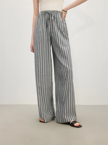 Black White Striped Pants High Waist Loose Drape Straight Pants Women