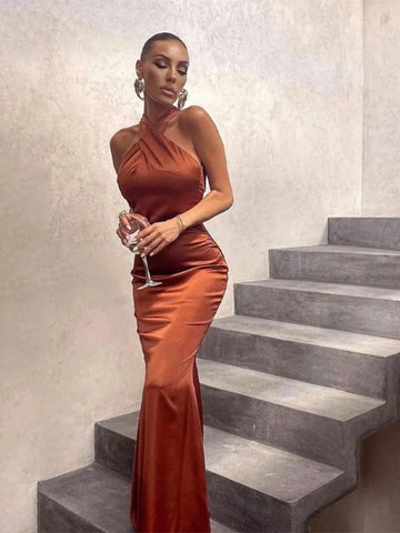 2025 Summer Fashion New Sexy Women's Dress Solid Color Slim Fit Sleeveless Backless Vacation Style Party Dress