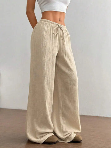Fashion Women Loose Wide Leg Pants Elegant Solid High Waist Drawstring Office Lady Commute Baggy Pant Casual Sweatpant Trousers