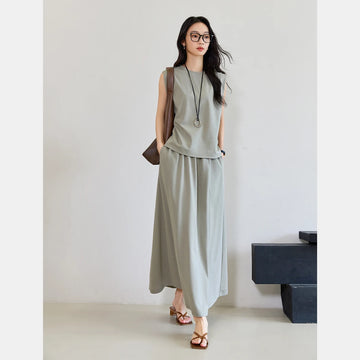 VIMLY Women's Summer Skirt Set Two Piece Casual Outfits Woman Sleeveless Tank Top Elastic Waist Skirt 2025 Lady Skirt Suit M9823