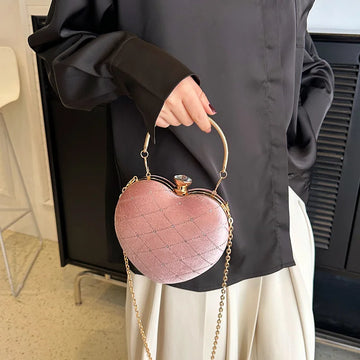 Heart Shape Clutch Purse Velvet Evening Bag Wedding Party Shoulder Bag Rhinestone Mini Handbags Women Dinner Bag