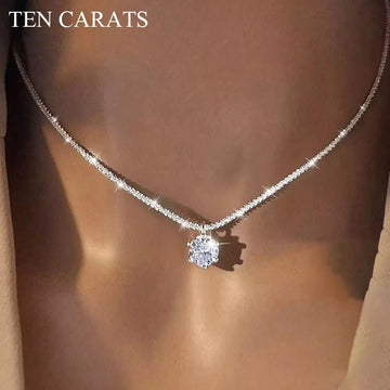 TEN CARATS s925 Sterling Silver VVS1 Moissanite Classic Crown Necklace for Women Gift GRA Certified Jewelry free delivery