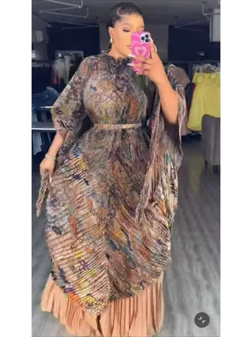 Miyake Pleated Printing Set Loose High-end Top + Wide-leg Straight Pants Two-piece Set 2025 Summer New