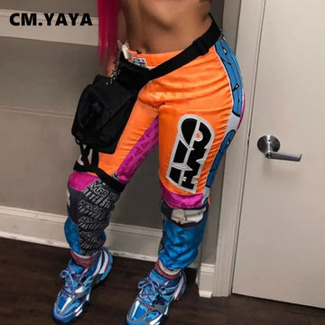 CM.YAYA Women Mid Waist Elastic Letter Print Pencil Pants streetwear fashion Trousers 2021 Sporty Active Jogger Sweatpents