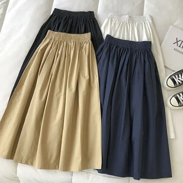 Solid Color High-waisted A- line Skirt Women's Versatile Khaki Workwear For Summer 2024 New Style Korean Fashion