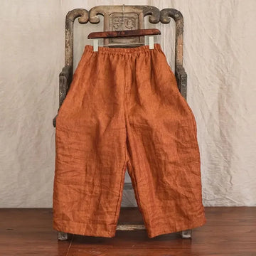 Summer Loose Casual Cotton Linen Wide Leg Pants Straight Cut Trousers Nine Points Color Woven Comfortable Drapey Women's Pants
