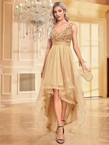 Elegant Women Sleeveless Sequin Floor Length Formal Evening Dress 2025 Red Prom Wedding Party Cocktail Dress Graduation Gown