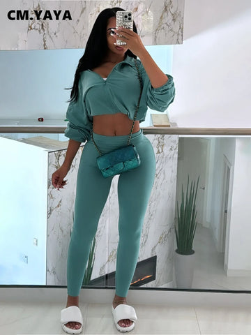 CM.YAYA Women's Set Active Full Sleeve Top+pencil Pants Suits Street Sweatsuit Two 2 Piece Set Outfit Tracksuit 2024 Autumn