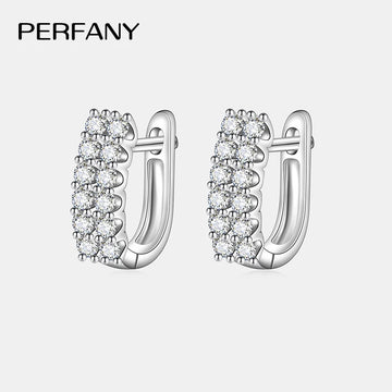 PERFANY 0.72CT Full Moissanite Hoop Earring Women's 100% Pure Silver Double Row Shining Diamonds Elegant Fashion Jewelry Gift