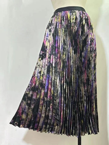 Polished Luster Lurex Midi Skirt Women's Shiny Metallic Luxury Pleated Skirt 2025 New In Boutique Clothing