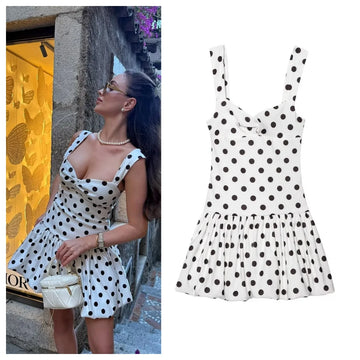 European and American style 2025 summer new sexy hot girl low-cut slim polka dot suspender dress