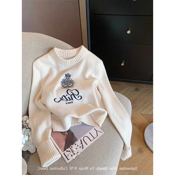 Advanced Round Neck Pullover Sweater Women's Autumn And Winter New Lazy Style Soft And Sticky Waist Knit Sweate