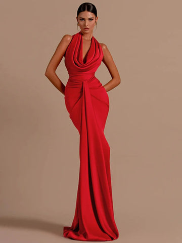Articat Sexy Backless Halter Satin Dress Women New Long Dress Elegant Sleeveless Bodycon Party Club Evening Gown Female Vestido
