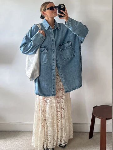 Trendix See Through Lace Skirts Women High Waist Street Fashion Loose Hollow Out Long Skirt Party Sexy Patchwork Clubwear 2024