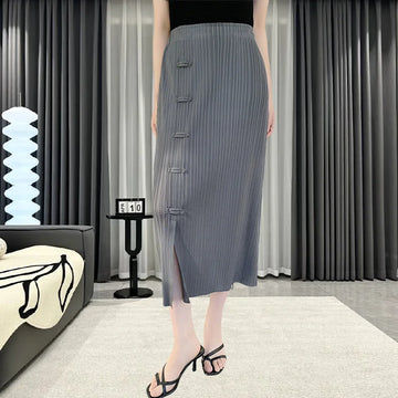2025 Spring Summer Miyake High-end Pleated Half-body Skirt Women Plate Vintage Pleated Skirt Sub Casual Niche Designs