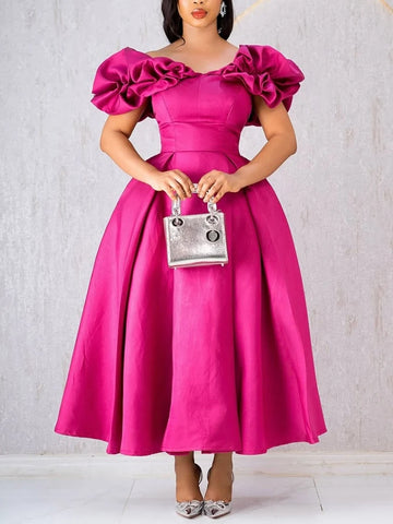 Off Shoulder A Line Dresses for Women Slash Neck Folds High Waist Femme Fashion Elegant Party Night Date Out Evening Long Gowns
