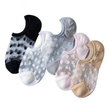5 Pairs Women Polka Dot Patterned Socks Fashionable Versatile Trendy Creative Socks Comfortable Breathable Casual Short Socks