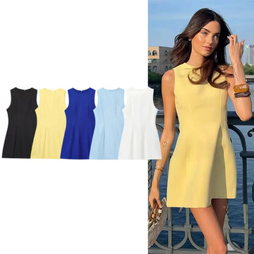 TRAF New Simple Style Woven Short Slim Sexy Dress Women 2025 Elegant Party Dress Sleeveless Bodycon Mini Summer Dress Vestidos