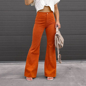 Manufacturer Direct Women's Spring Autumn Solid Color Mid Waist Slimming Smooths Your Silhouette Micro Bell Bottom Casual Pants