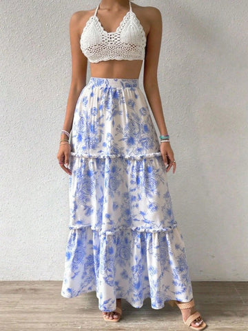 Autumn White Skirt Women High Waisted Lotus Leaf Edge Skirt Solid Color Pleated Skirt Trendy Comfortable Cake Skirt