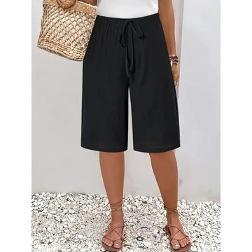 Plus Size 1XL-5XL Women's Fashionable Elastic Waistband Drawstring Loose Casual Comfortable Cropped Pants