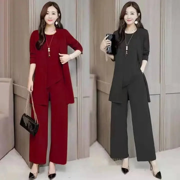 Plus Size Women's Loose-Fit Long Sleeve Vestbell Bottoms New Spring Autumn Suit Fashion Outfit Three-Piece Set Clothing