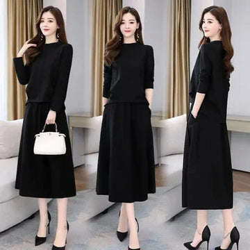Fashionable Women's Early Autumn 2023 New Loose-Fit Slimming Elegant Dress Casual 2-Piece Set Korean Style Skirt Outfits