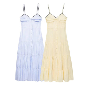 MYST&ZA2025 Summer New Arrivals Women's Comfortable Striped Sleeveless Suspender Casual Backless Midi Dress