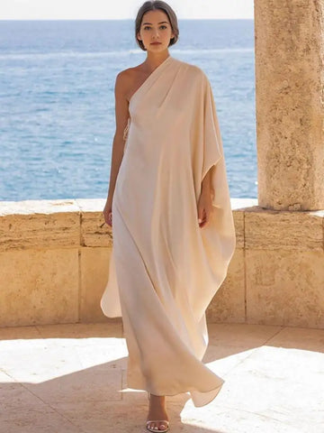 Elegant Batwing Sleeves Solid Color Split-Joint