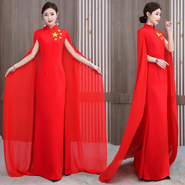Elegant Chinese Style Cheongsam Evening Gown with Shawl for Women Stage Performance Costume New Hot Sale Of The Season Trend Mod