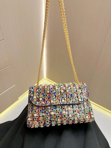 Full Rhinestone Women's Evening Clutch Bag luxury Leather Chain Handbag Elegant Wedding Party Diamond Wallet Rectangular Purse