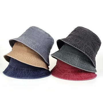 Retro washed denim fisherman hat, fashionable short brimmed basin hat, breathable solid color thin design, spring and summer