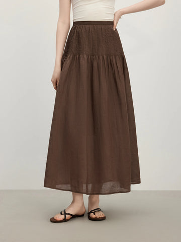 Summer Women's Structured Tuck High Waist A-Line Skirt - Flared Hem & Lightweight Fabric for Slimming Elegance