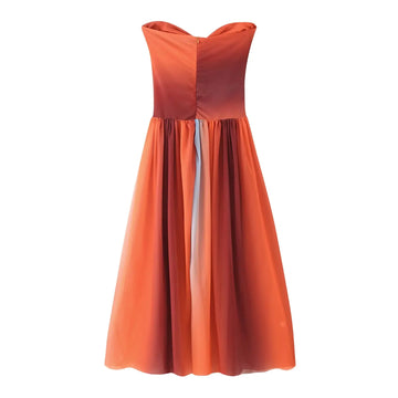 2025 women's printed tie-up embellished dress printed bustier vacation-style dress with back zipper