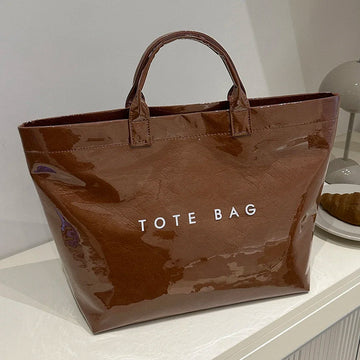 New Large Capacity Fashion Tote Bag PVC Waterproof Transparent Jelly Bag With Handles Trendy Vintage Casual Letter Print Handbag