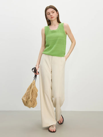 Summer Women's High-Waist Linen Wide Leg Pants - Fluid Draping & Full-Length Silhouette for Effortless Resort Chic