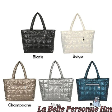 Puffer Bag Tote Purse Soft Women Work Tote Bag with Zipper Quilted Lattice Handbag Female Nylon Shopping Bag Solid Color Handbag